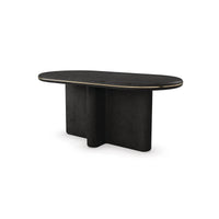 Black dining table, angled view, modern design.