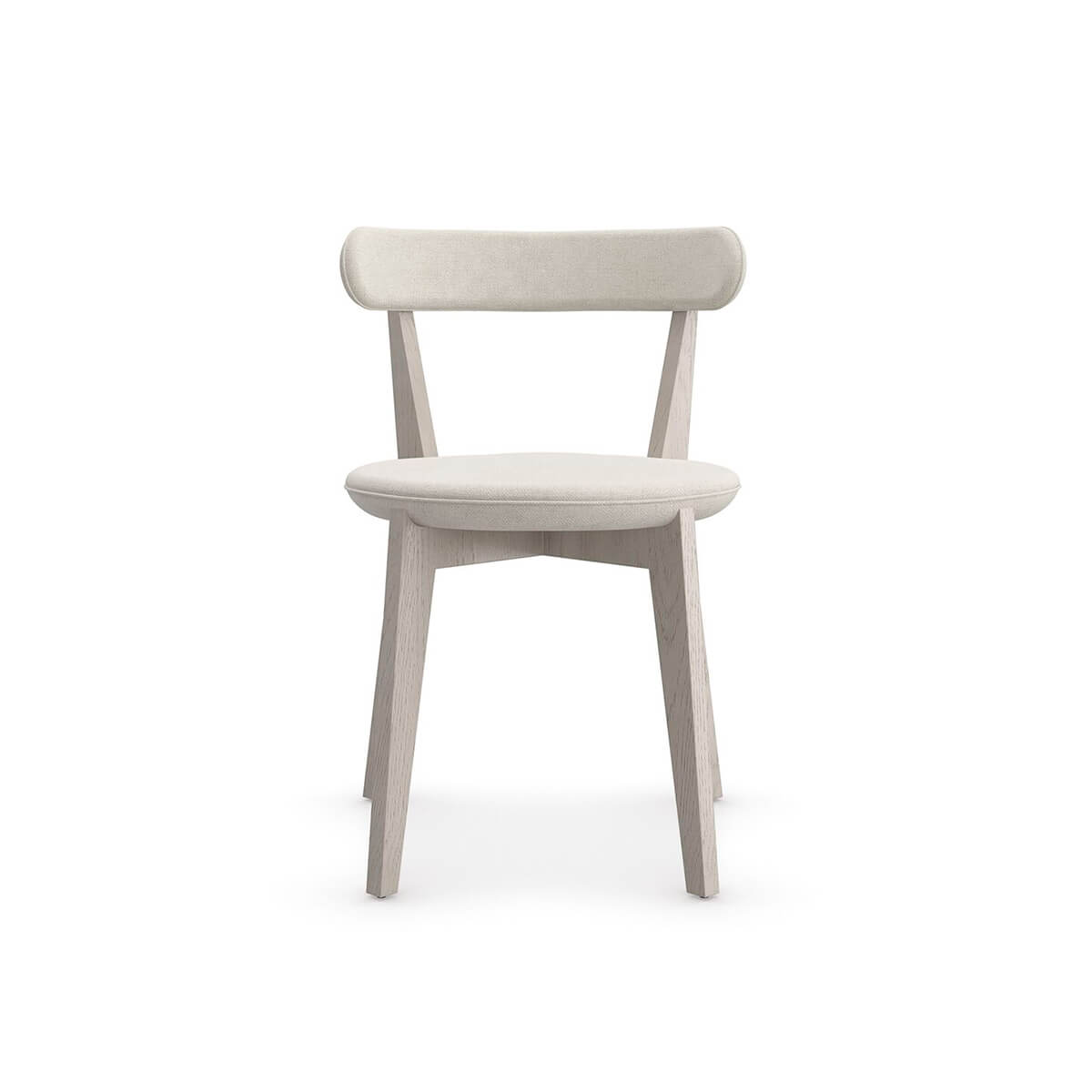 Minimal oak dining chair, direct front view.