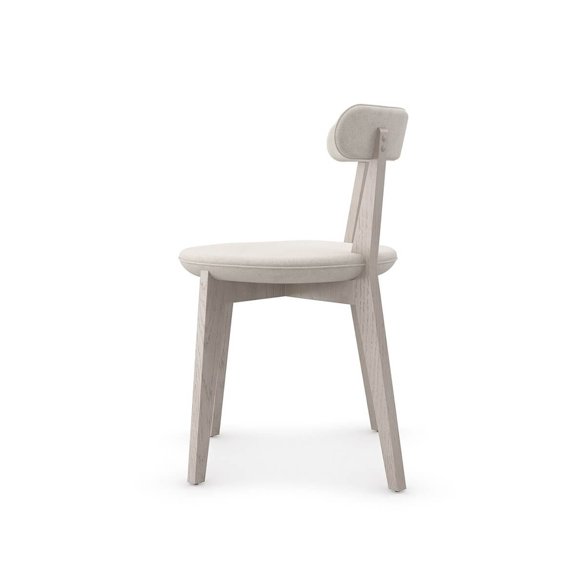 Minimal oak dining chair, side profile view.