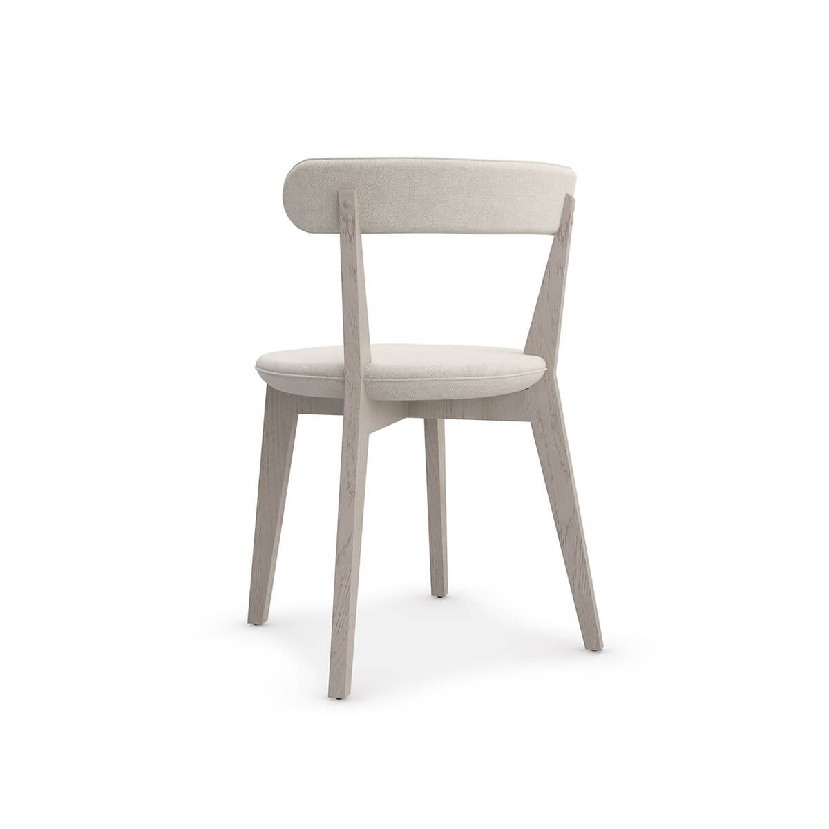 Minimal oak dining chair, angled back view.