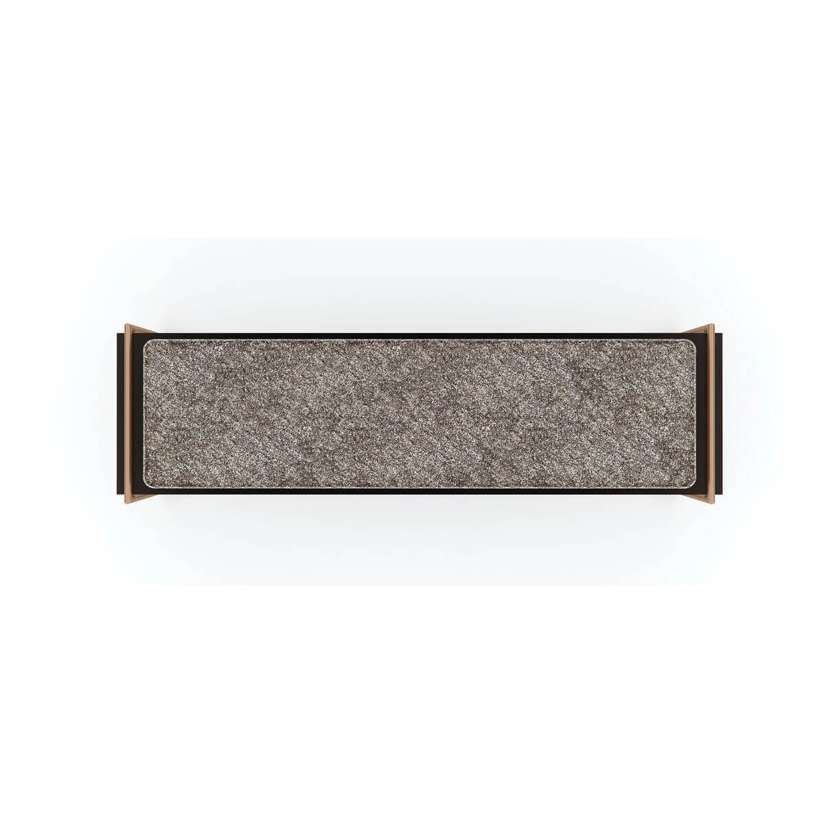 Minimalist bench with textured fabric, top view.