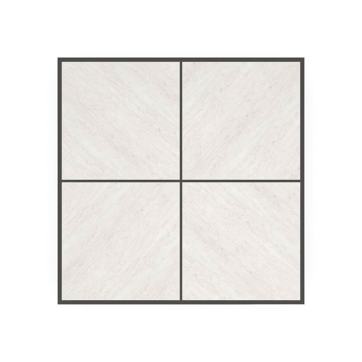 Top view of minimalist coffee table with four sections.