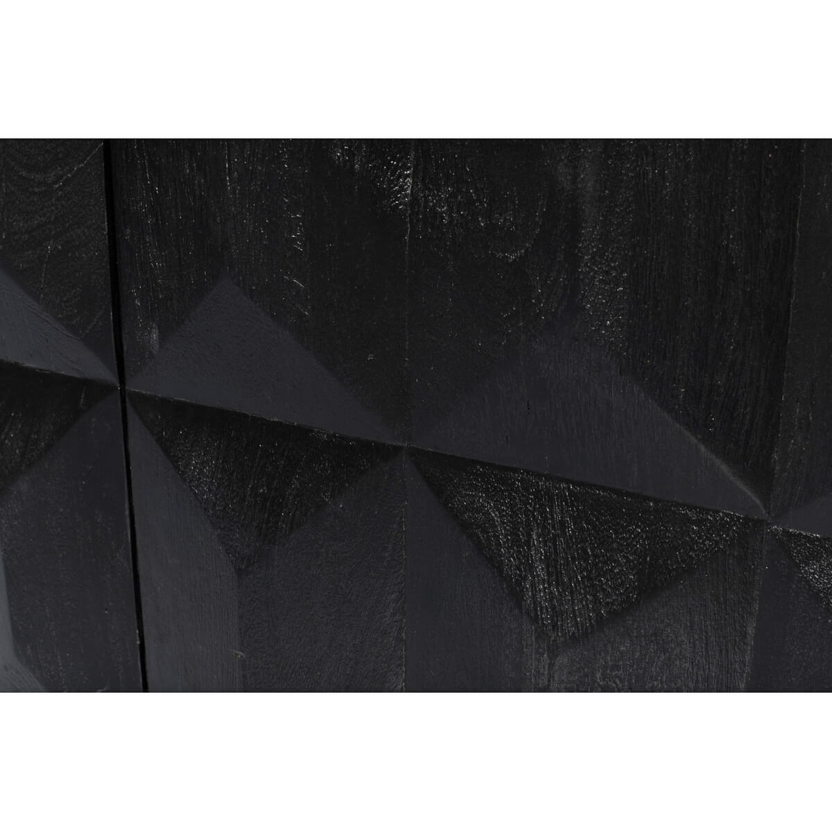Close-up of geometric black texture on sideboard doors.