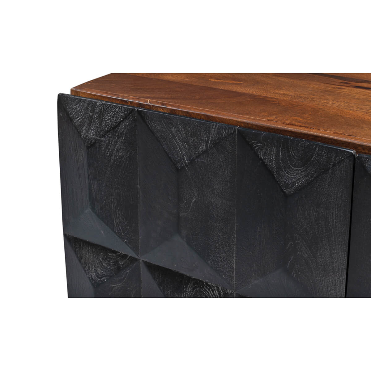 Detailed image of sideboard's black textured door design.