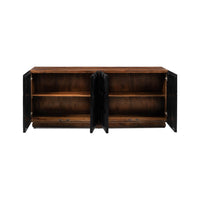Open sideboard revealing wooden shelves inside.
