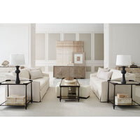 Room setup featuring modern ash buffet and furniture arrangement.