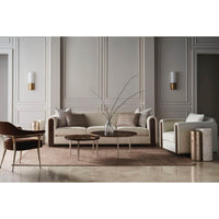 Modern barrel back armchair, in living room, stylish setting.