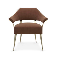 Modern barrel back armchair, front view, metal legs.