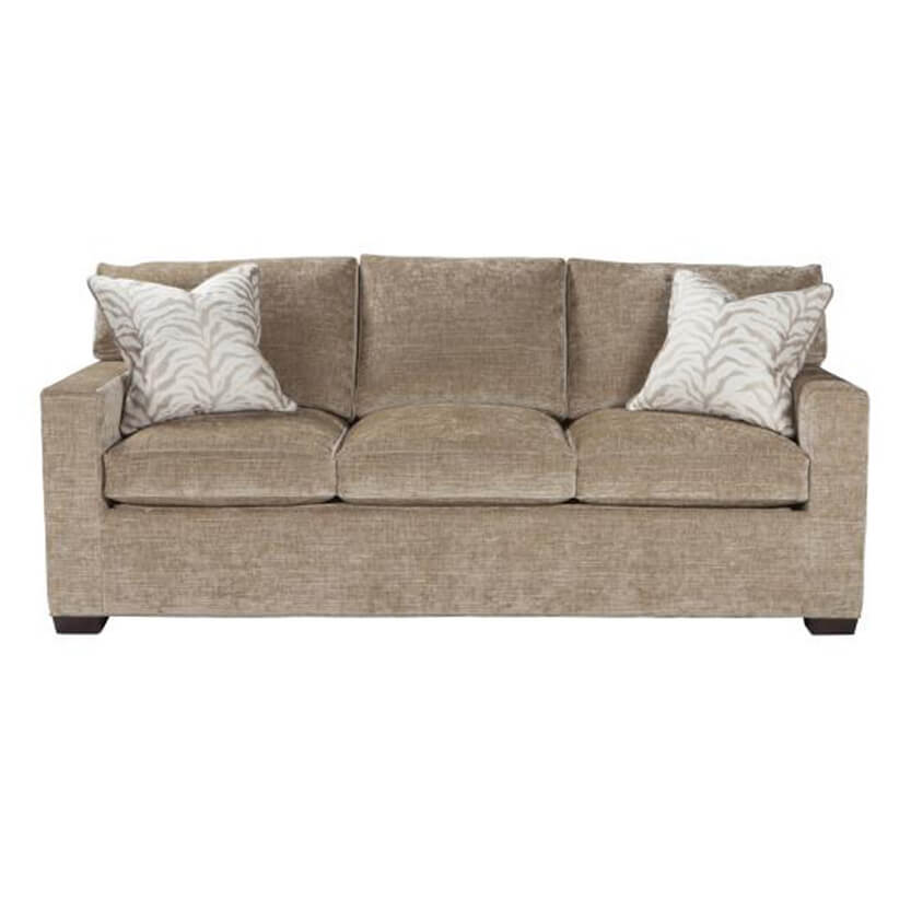 Brown modern Bella sleeper sofa front view with pillows.