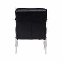 Rear view of modern black leather armchair