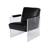 Modern black leather and lucite armchair front angle view