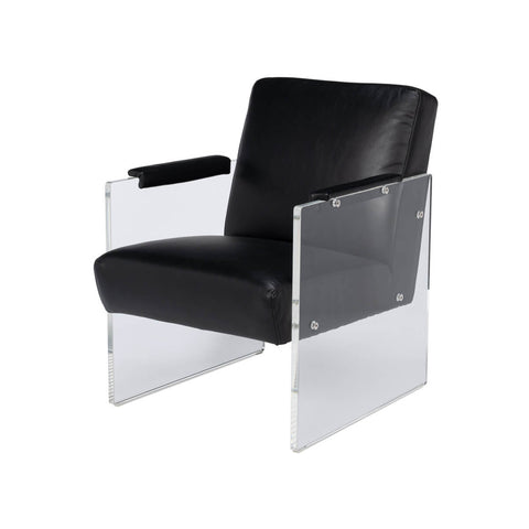 Modern Black Leather and Lucite Armchair