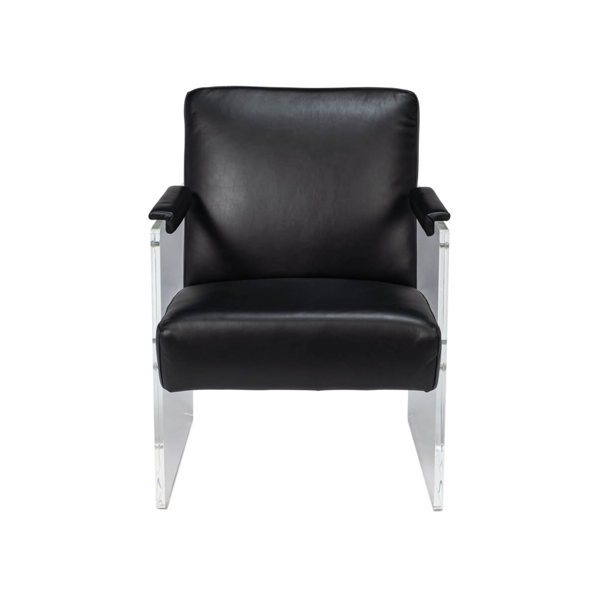 Black leather and lucite armchair straight front view