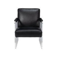 Black leather and lucite armchair straight front view
