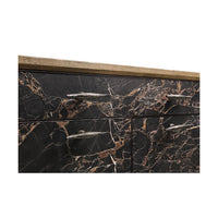 Sideboard handles and marble detail close-up.