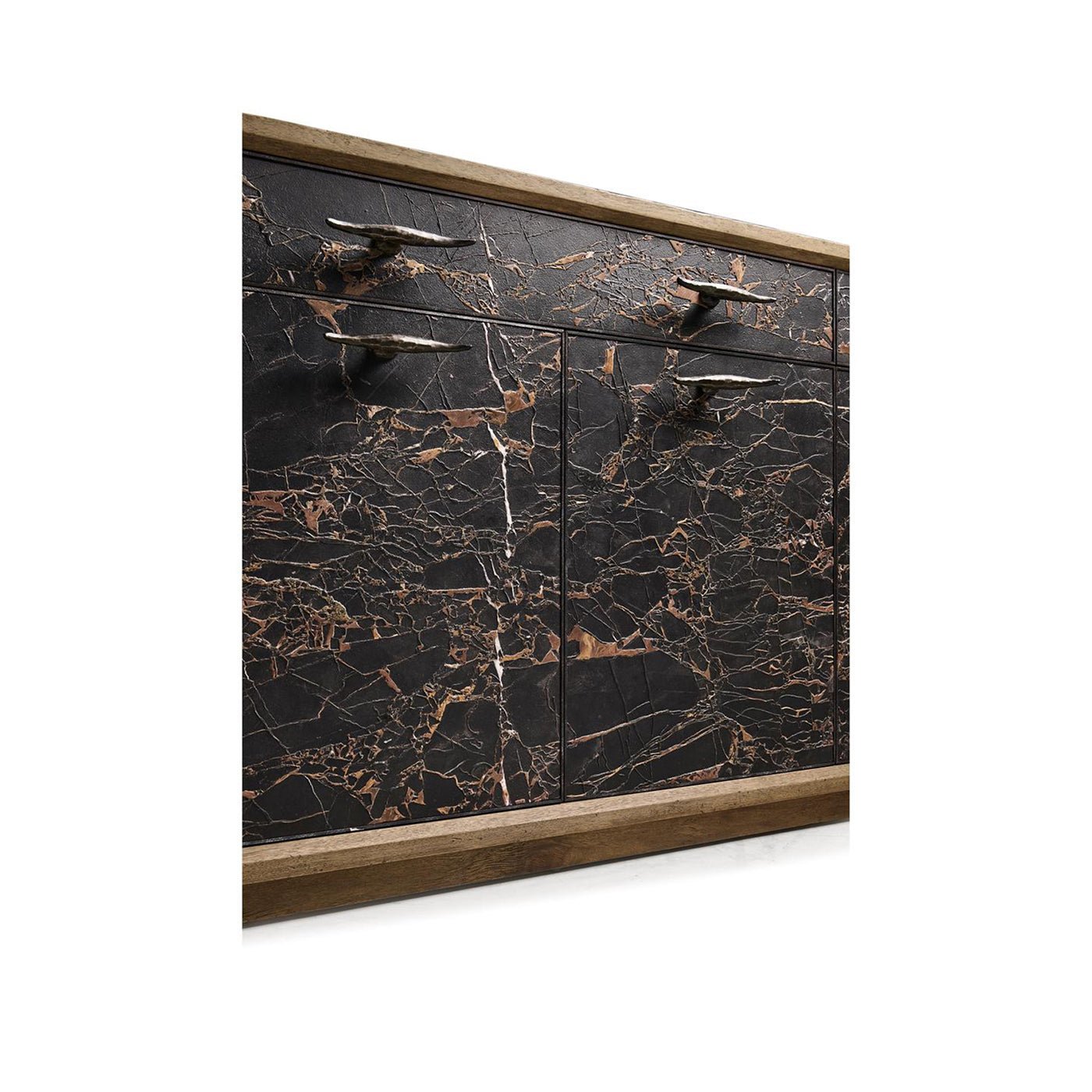 Low-angle view of sideboard front.