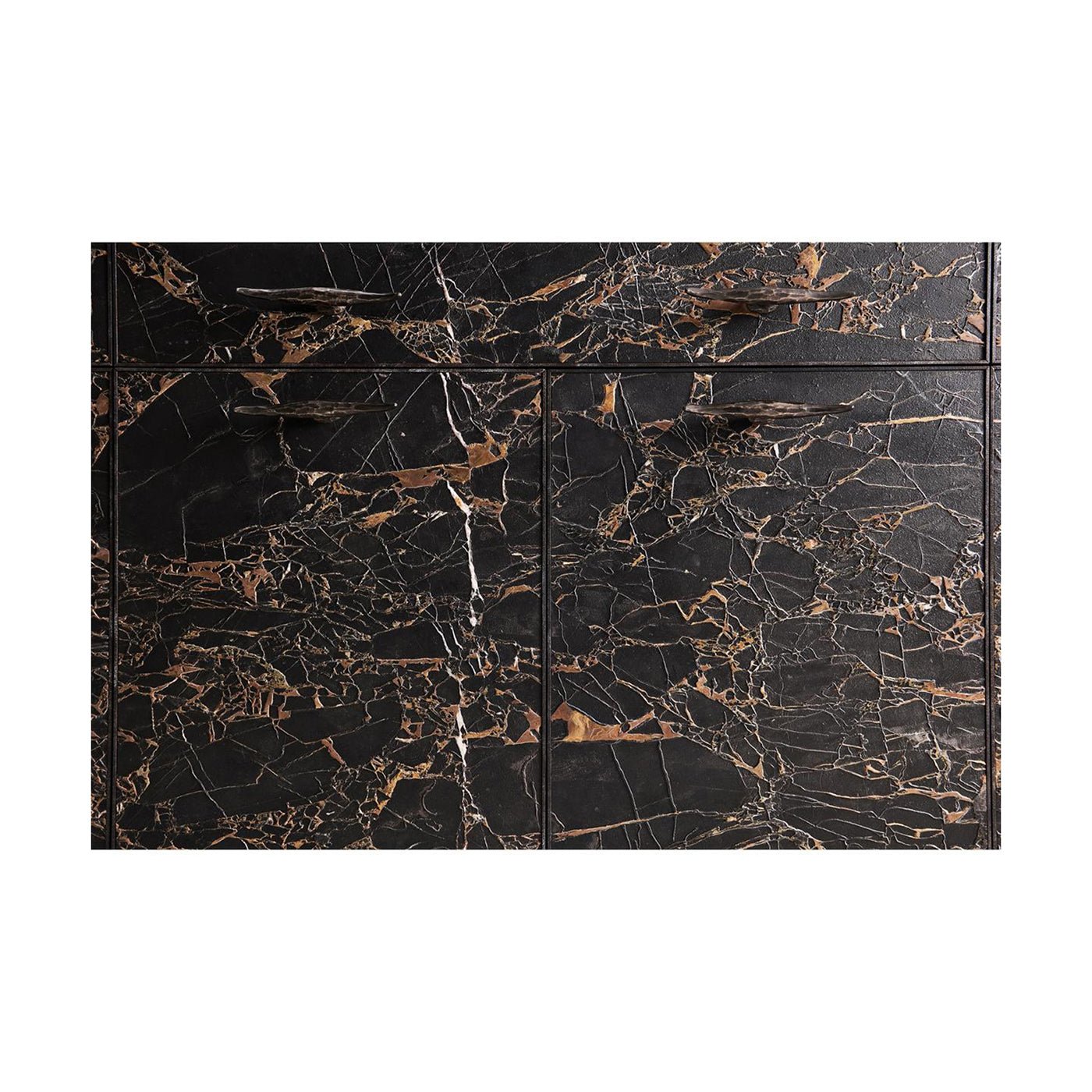 Detailed view of sideboard marble cabinet.