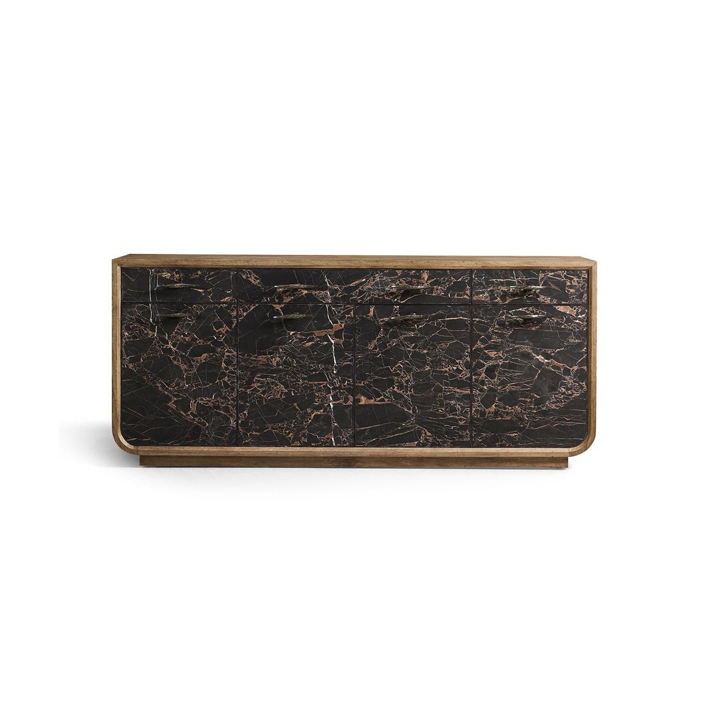 Modern black marble wood sideboard front view.
