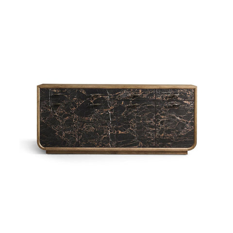 Modern Black Marble and Wood Sideboard