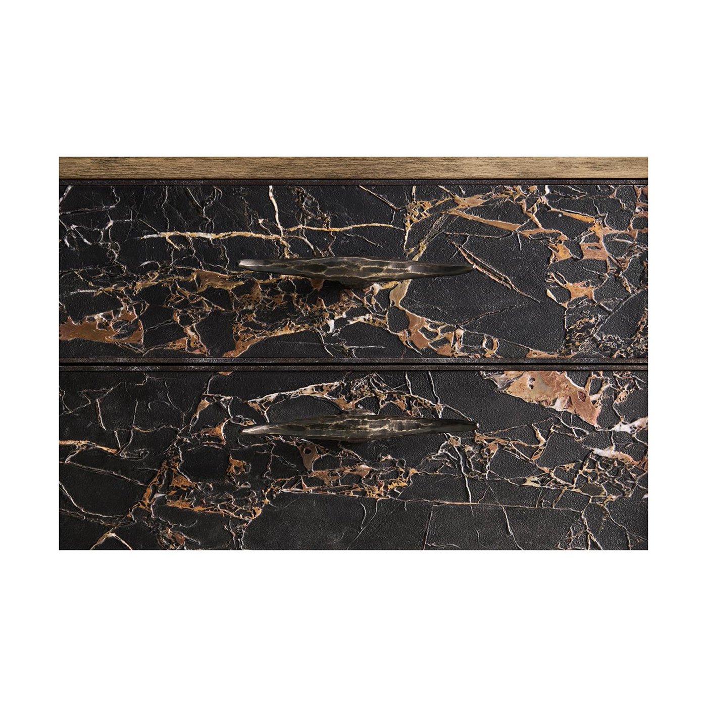 Detail of black marble pattern on sideboard.