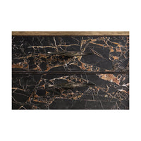 Detail of black marble pattern on sideboard.