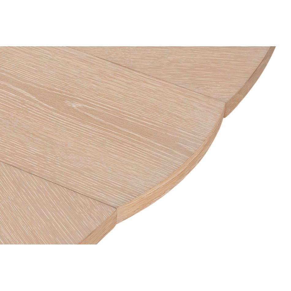 Close-up of bleached oak table surface texture.