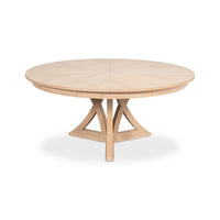 Closed bleached oak jupe dining table side angle.