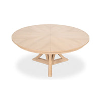 Closed bleached oak jupe dining table directly above.