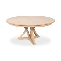 Partially extended bleached oak jupe dining table front view.
