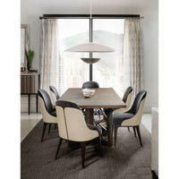 Modern Bowl Chandelier, illuminating modern dining room setting.