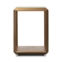 Straight front view of brass finish accent table.