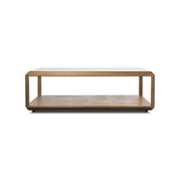 Long side view of coffee table, geometric design.