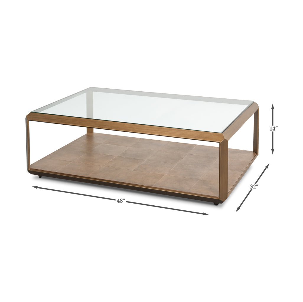 Dimensions of modern coffee table with glass top.