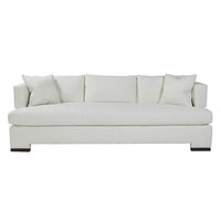 Front view of modern white upholstered sofa
