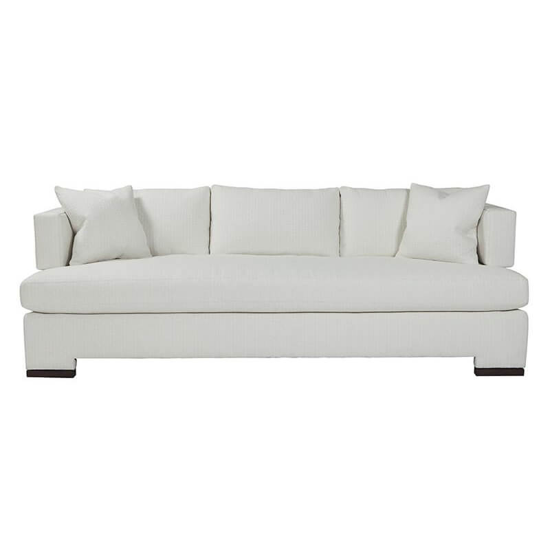 Front view of modern white upholstered sofa
