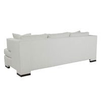 Back view of modern white upholstered sofa