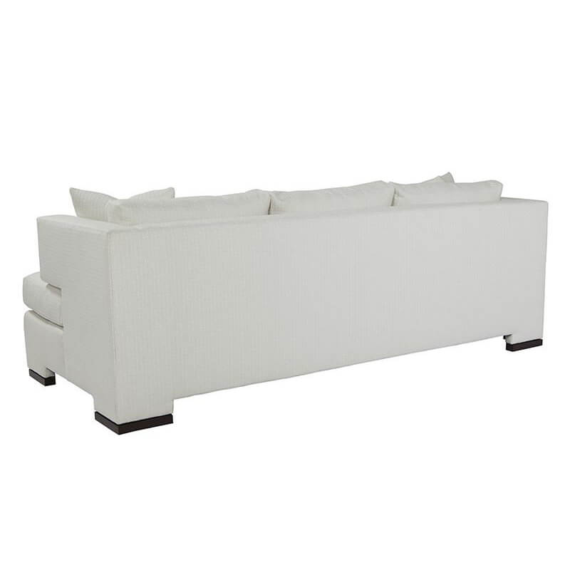 Back view of modern white upholstered sofa