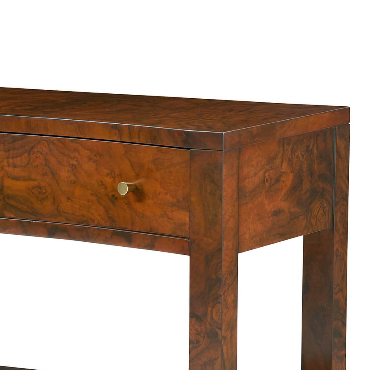 Close-up of nightstand top and upper drawer detail.