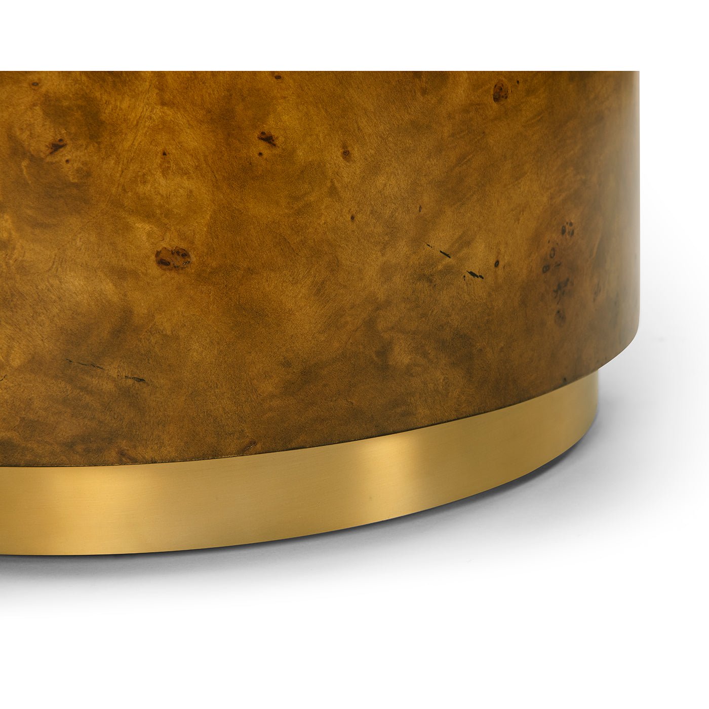 Burl accent table's base and wood texture, lower view.