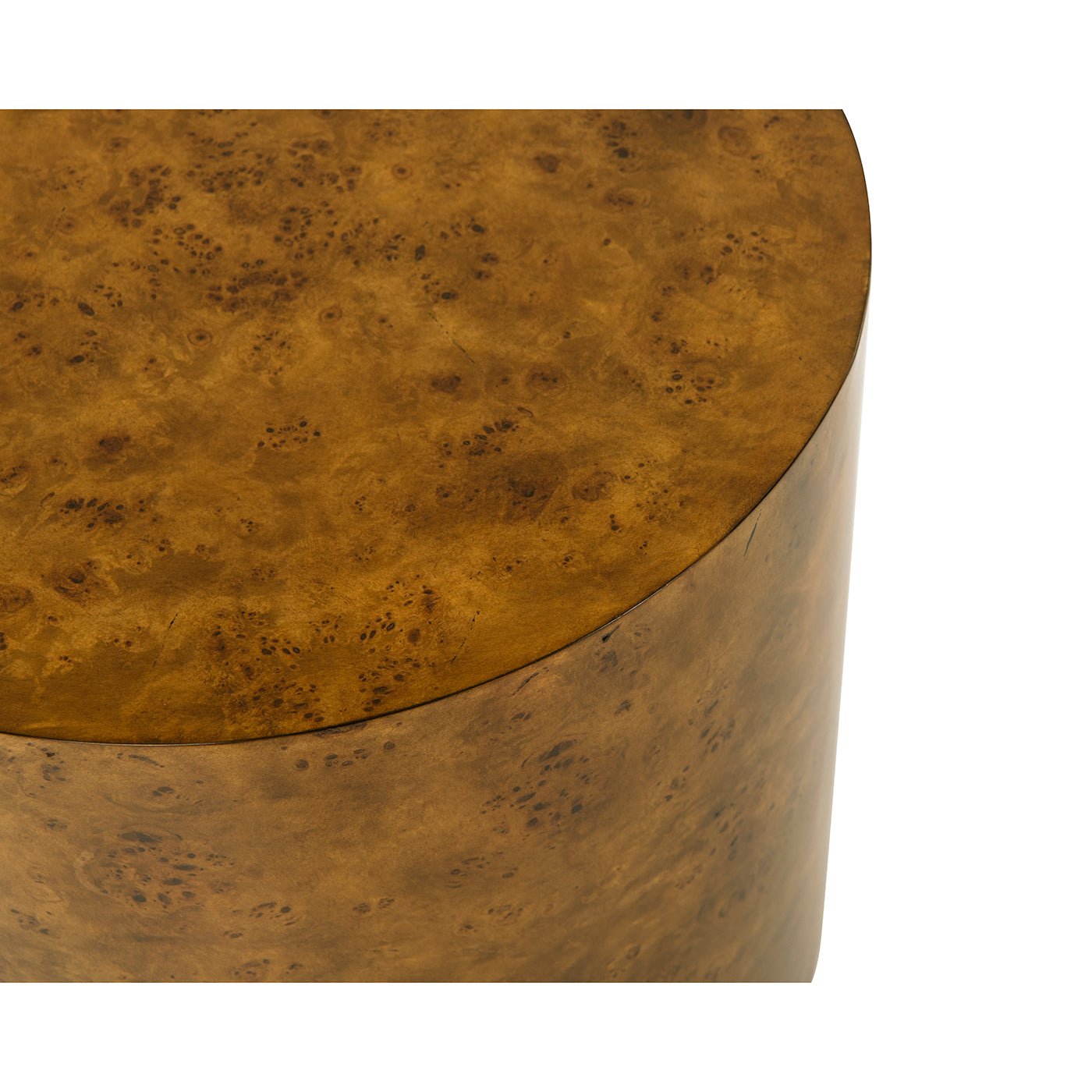 Close-up of table's burl wood texture, top detail.