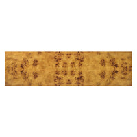 Top detail of modern burl wood console table.