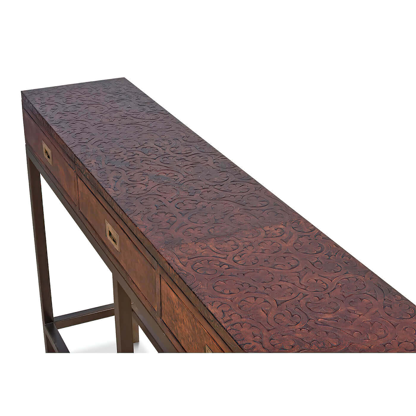 Top surface view showcasing intricate designs on console table.