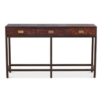 Front view of modern console table with drawers.