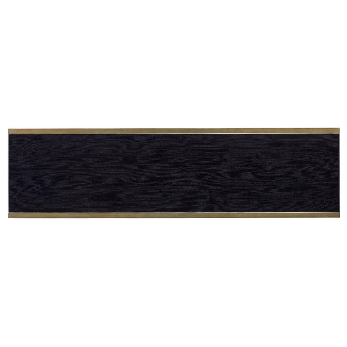 Top view of modern double dresser with brass trim.