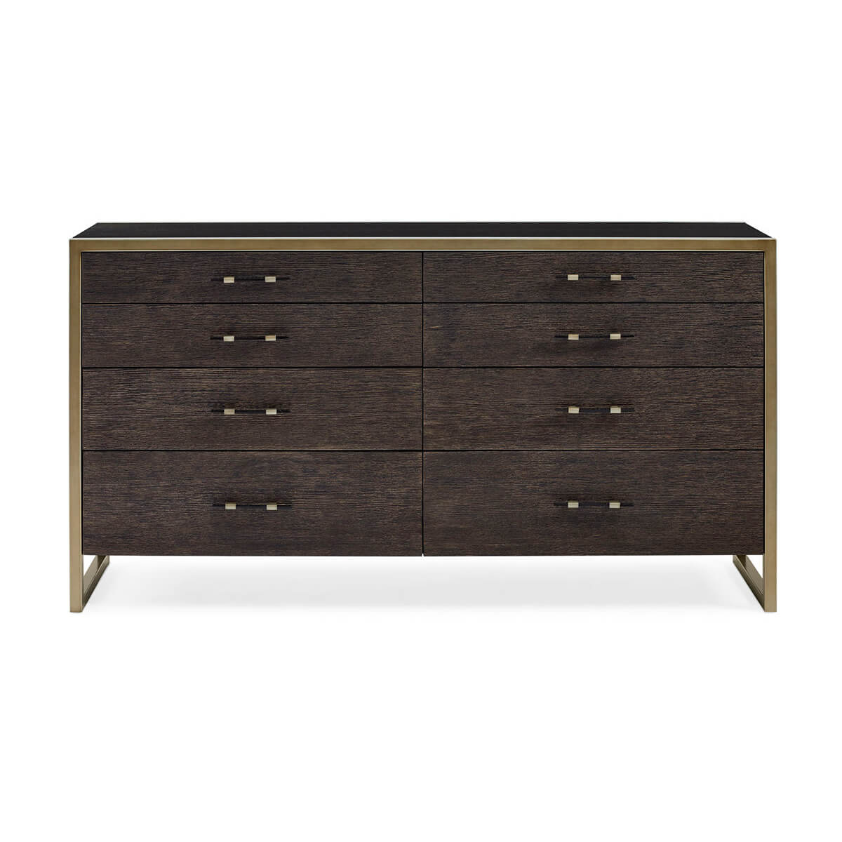 Modern double dresser front view showing all drawers.