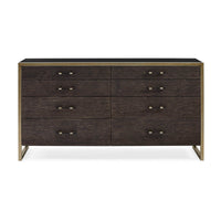 Modern double dresser front view showing all drawers.