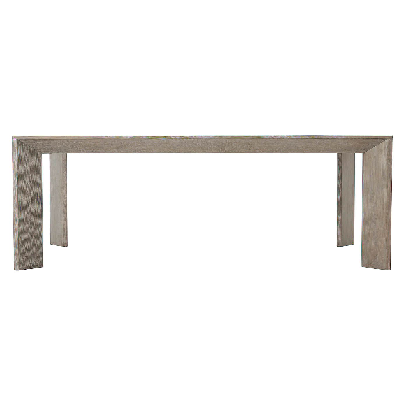Modern cerused oak dining table, front view.