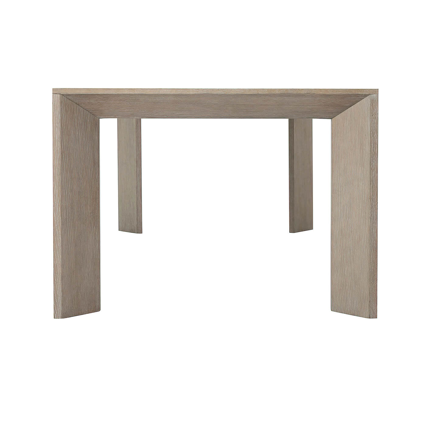 Modern cerused oak dining table, side perspective.
