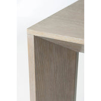 Modern cerused oak dining table, corner detail.