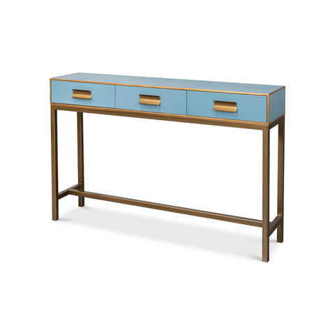 Modern Chambray Blue Leather Wrapped Console